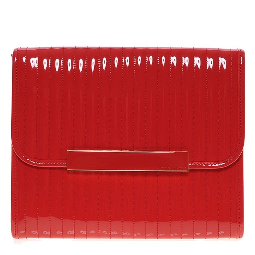 Ted Baker red enamel quilted flap iPad case/clutch